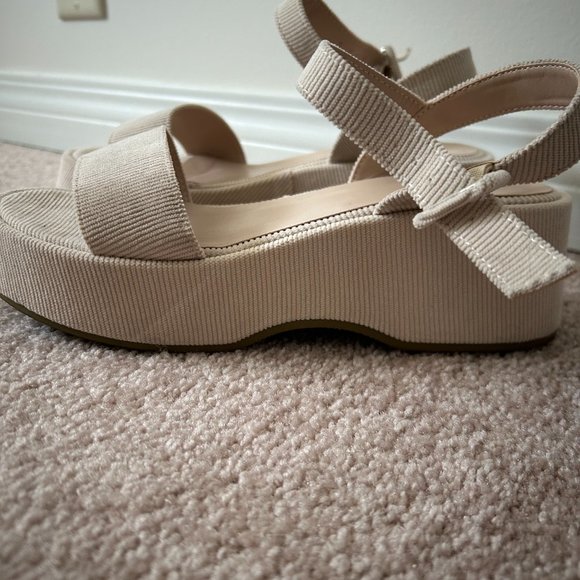 90s corduroy Neutral Beige Cream Platform sandal with straps in EU 37 (US 7) - Picture 4 of 4